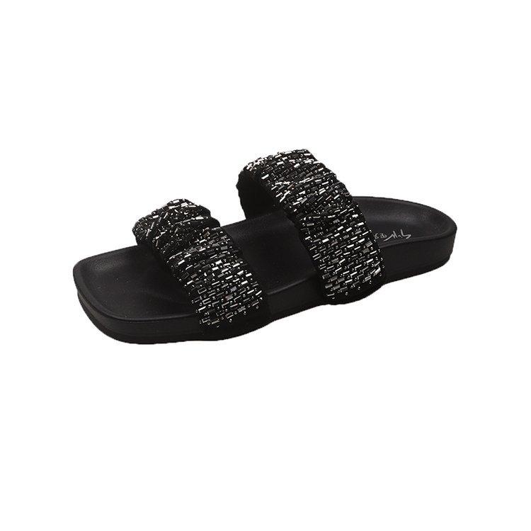 Slippers Women's Summer Outer Wear 2025 Summer New Versatile Fairy Style with Skirt Rhinestone Flat Bottom Beach Cool Slippers Women