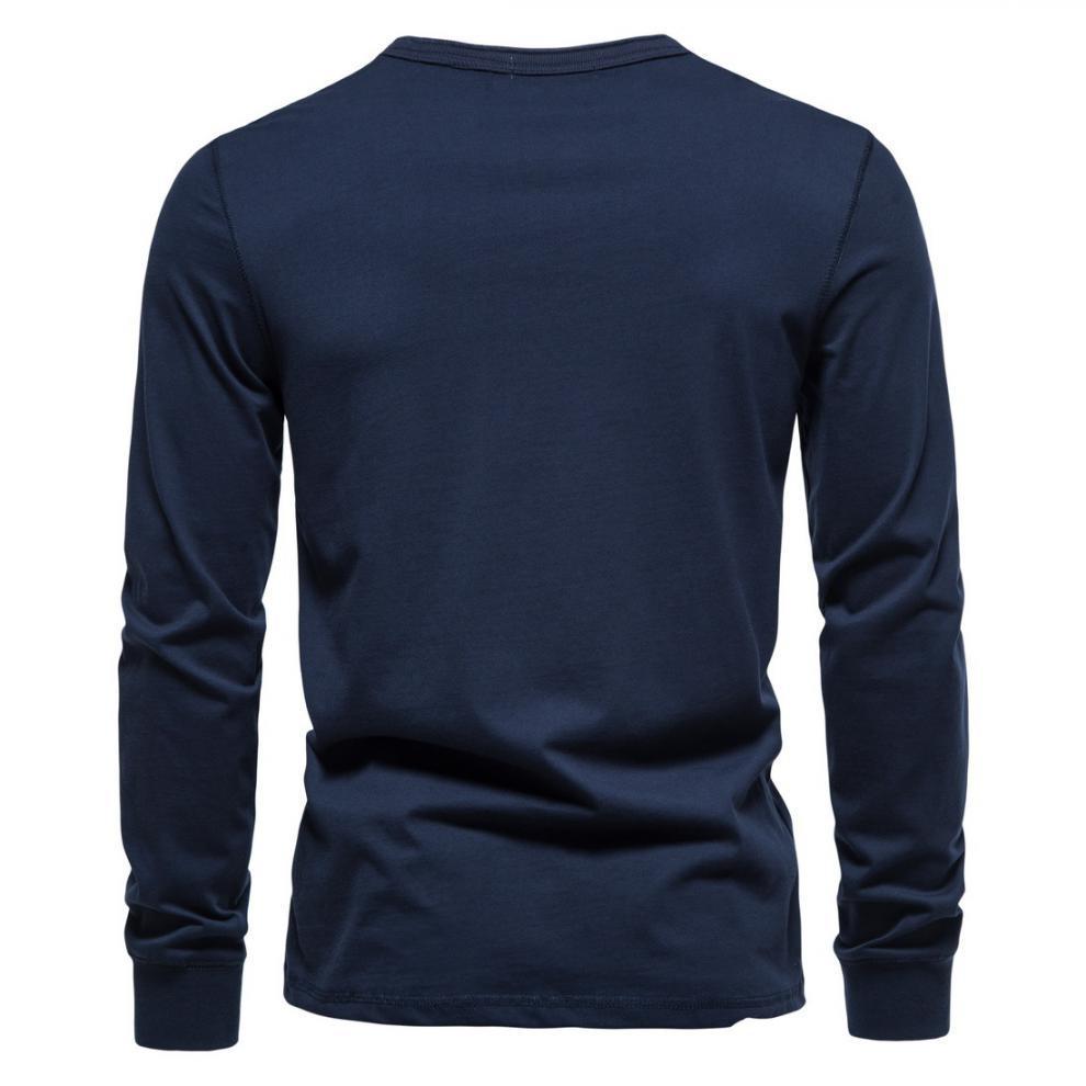 2023 Men's European & American Henley Collar Long Sleeve Solid Casual T-Shirt