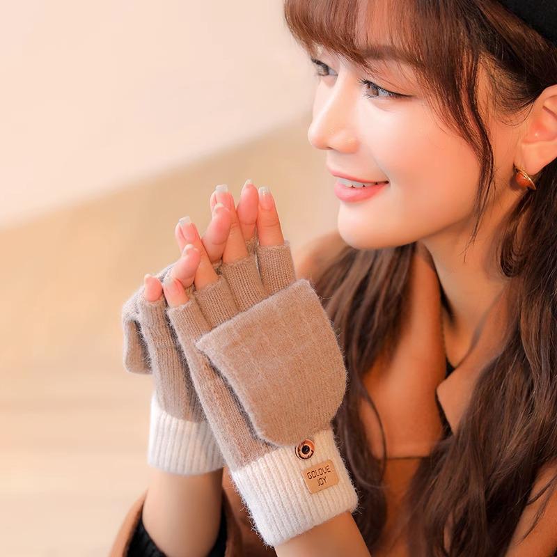 Winter-Flip-Handschuhe für Damen: Warmes, samtgefüttertes, verdicktes Fünf-Finger-Design zum Schreiben und Radfahren