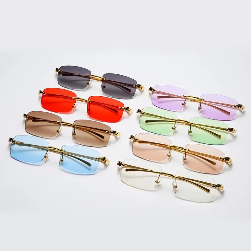 Fashion Vintage Rimless Square Sunglasses Women Men Luxury Brand Designer Popular Travel Driving Metal Small Sun Glasses