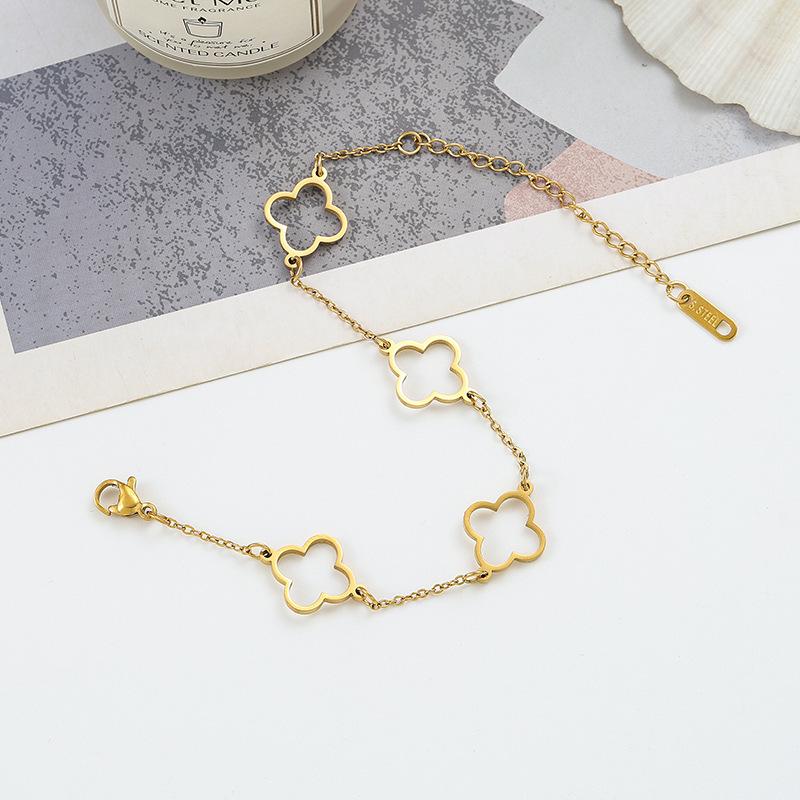 18K Gold Plated Stainless Steel Hollow Four-Leaf Clover Women's Bracelet
