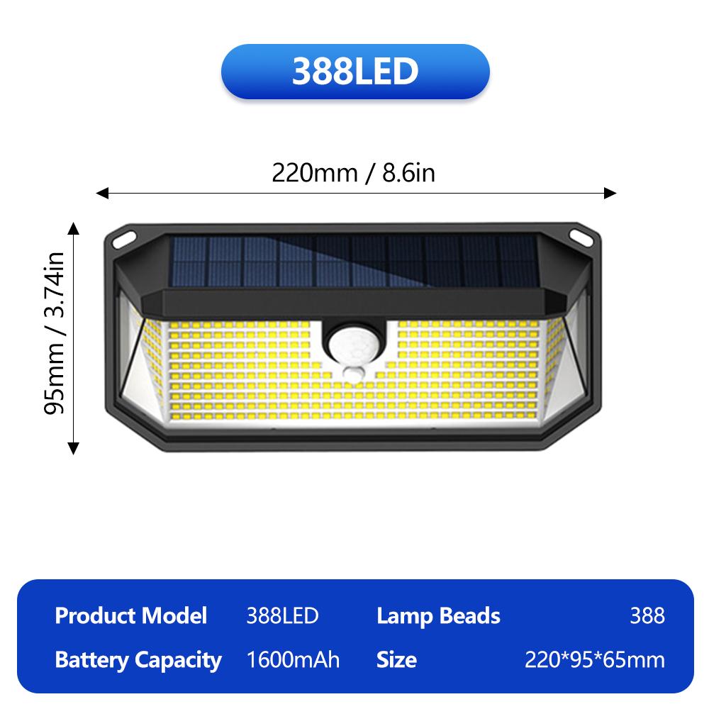 

Solar Lights Outdoor Waterproof Super Bright 388 LEDs Motion Sensor Security Lights 3 Lighting Modes Patio Deck Fence Garage