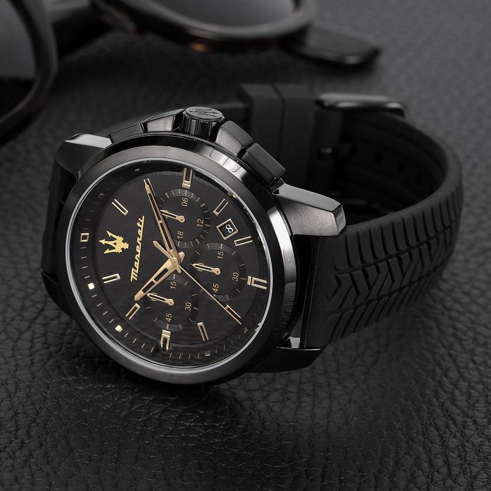 Maserati Successo Men's Watch 44mm Black Silicone Chronograph Quartz