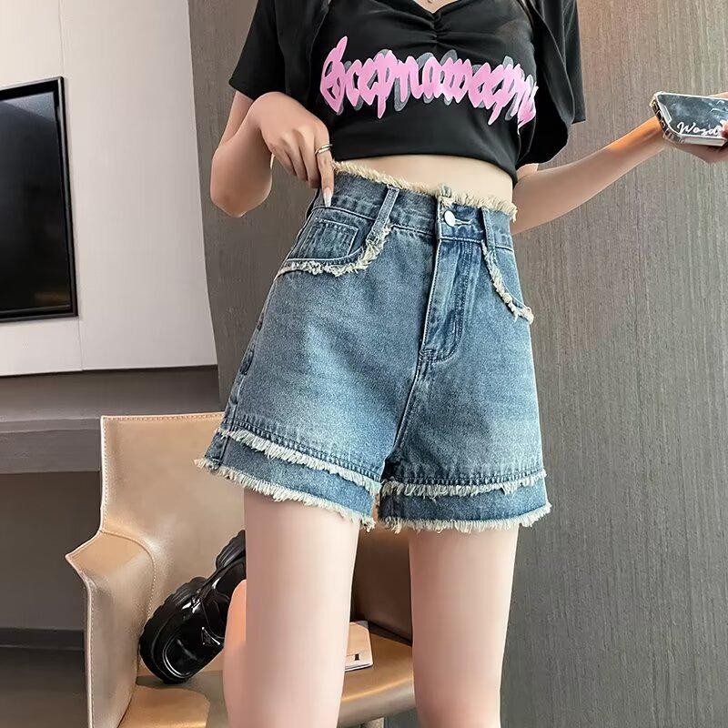 

Женские джинсовые шорты А-силуэта с высокой посадкой и необработанным краем - Стройнящие и универсальные, стиль 2024 5XL