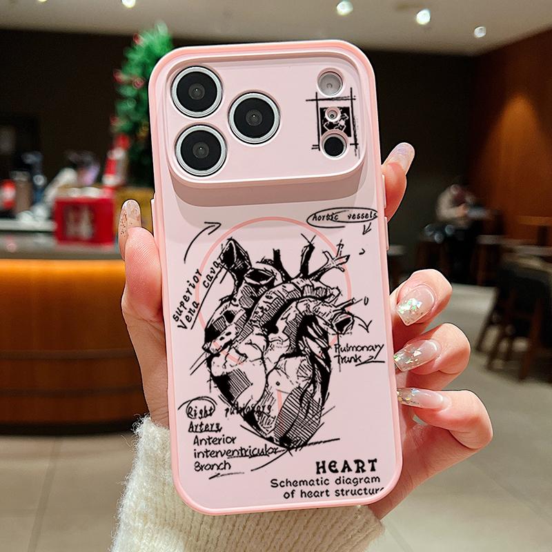 

Magnetic For Magsafe Case For iPhone 17 Pro Max Creative Heart Diagram Pattern Skin Feeling Cover For iPhone 16 15 14 13 Pro Max iPhone 16 Pro