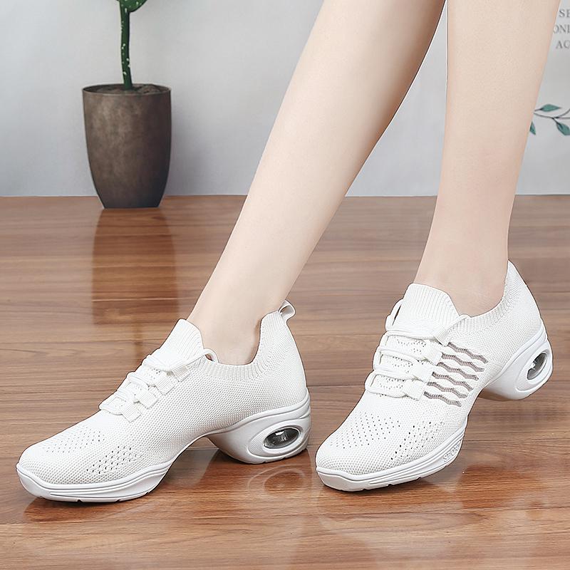 Women's Large-sized Square Dance Shoes Women's Mesh Fly Woven Breathable Modern Fashion Dance Shoes Ballet Dance Shoes Ballet Flats Shoes