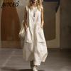 Fashion Summer Spring Solid Color Print Sleeveless O-Neck Casual Dresses