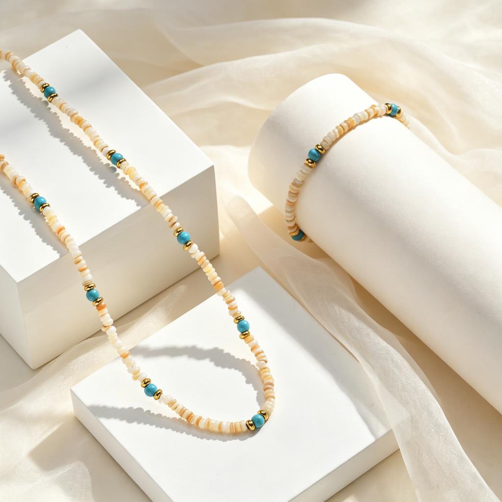 Trendy Natural Stone Beads Chain Necklace Bracelet for Women Stainless Steel Handmade Collar Necklace Stylish Jewelry Set