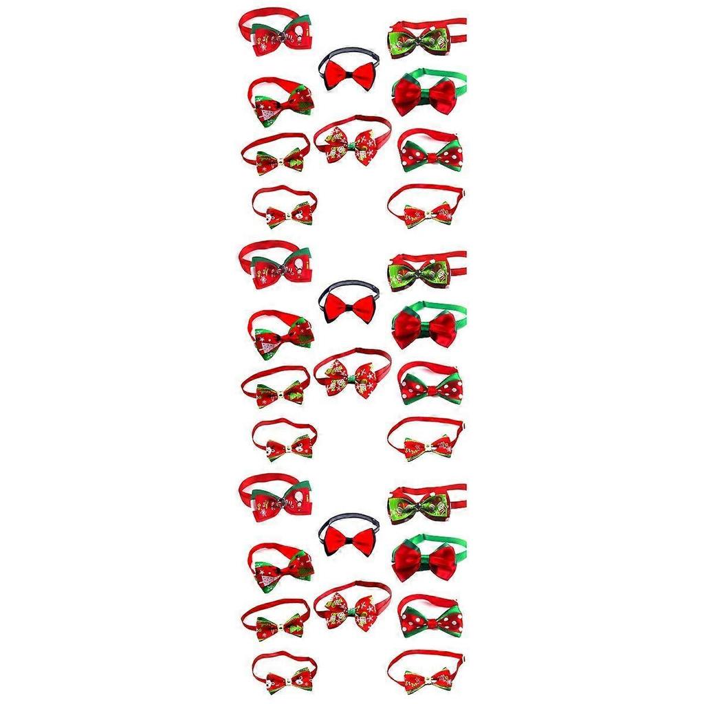Christmas Themed Pet Bow Tie Collar for Dogs and Cats 30Pcs Red Bowknot Ties