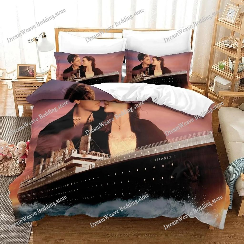 Romantic Love Duvet Cover Pillowcase Titanic Jack Rose Bedding Set Adult Boy Girl Bedroom Decoration Single Double Large Size