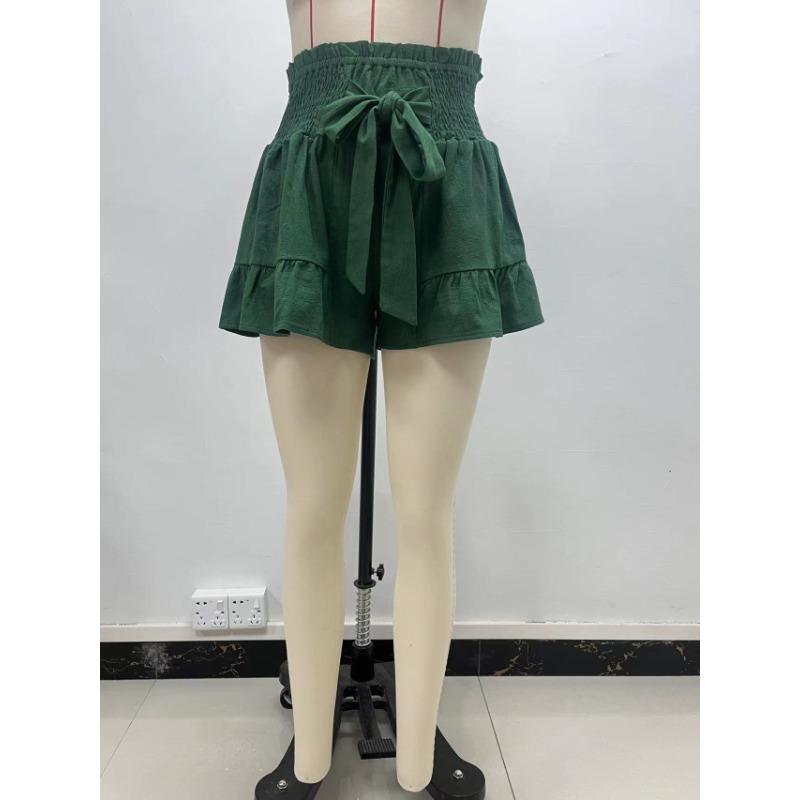 Summer Women's Shorts Cotton Linen Ruffle Fashion Wide Leg Shorts Draped Casual Pants