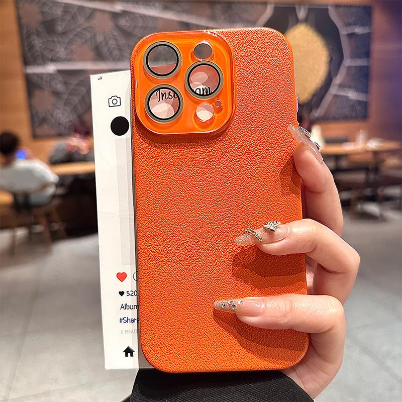 Applicable To Apple 17promax Lychee Leather Mobile Phone Case Comes with Lens Film IPhone 16 Anti Fall Pc Protection Case