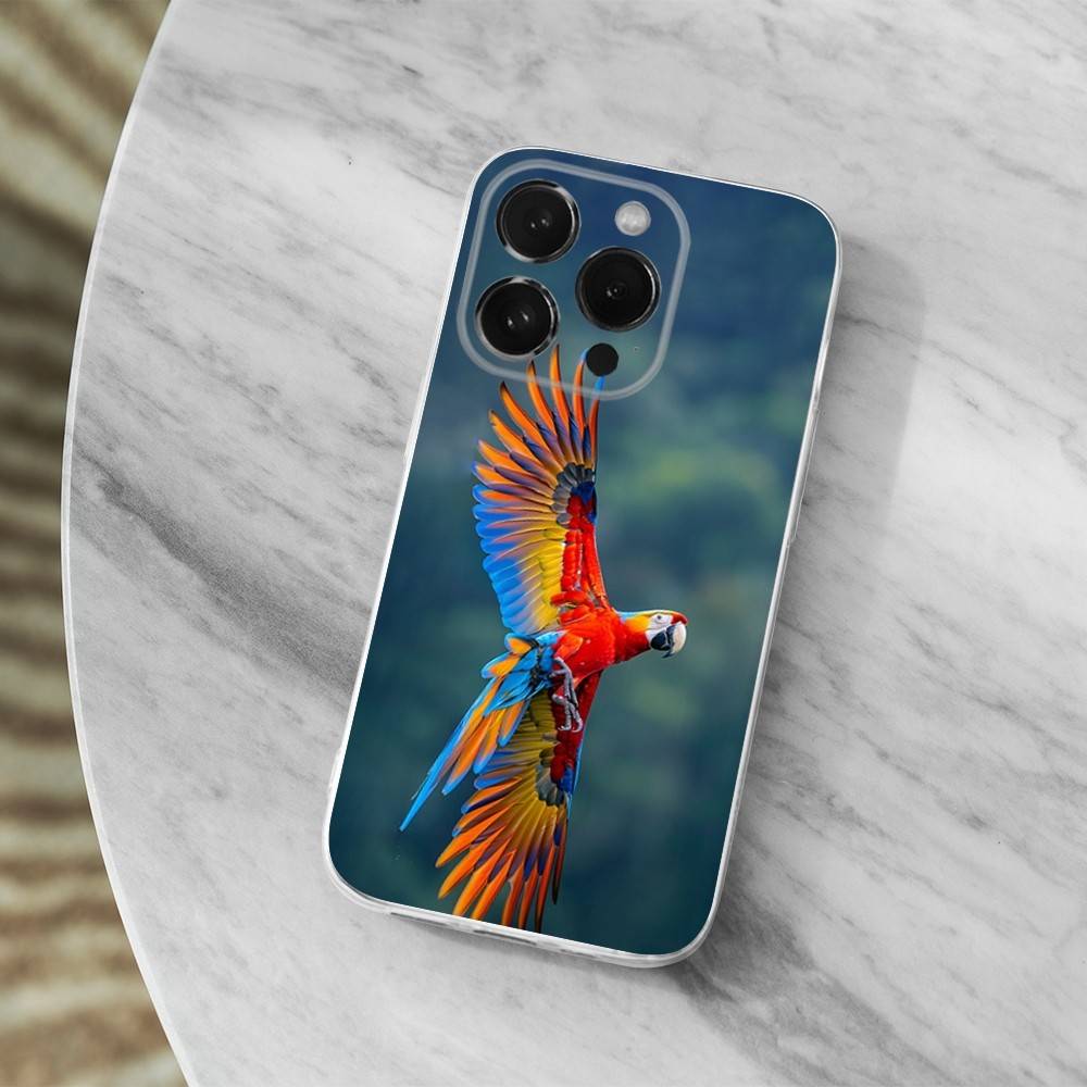 Cute Art Animal Parrot For iPhone Max,14,16,X,13,XR,SE,12,15,Pro,17,Plus,11,XS,Mini Transparent Soft Cover Case