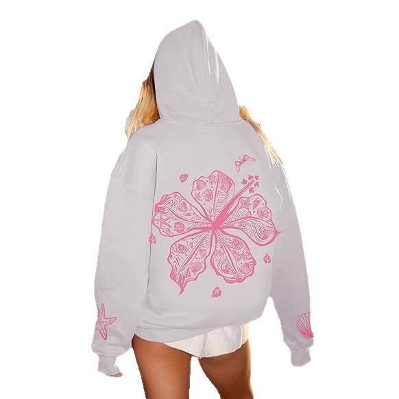 Teen Oversized Floral Y2k Ocean Hoodie Casual Plus Size Sweatshirt