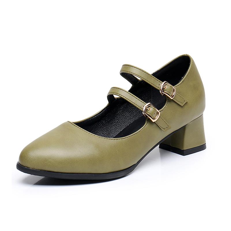 

Женские туфли-лодочки Мэри Джейн с круглым носком, на толстом среднем каблуке с пряжкой, женская модная профессиональная обувь, весенне-осенняя винно-красная армейско-зеленая обувь 46 33 армия зеленый
