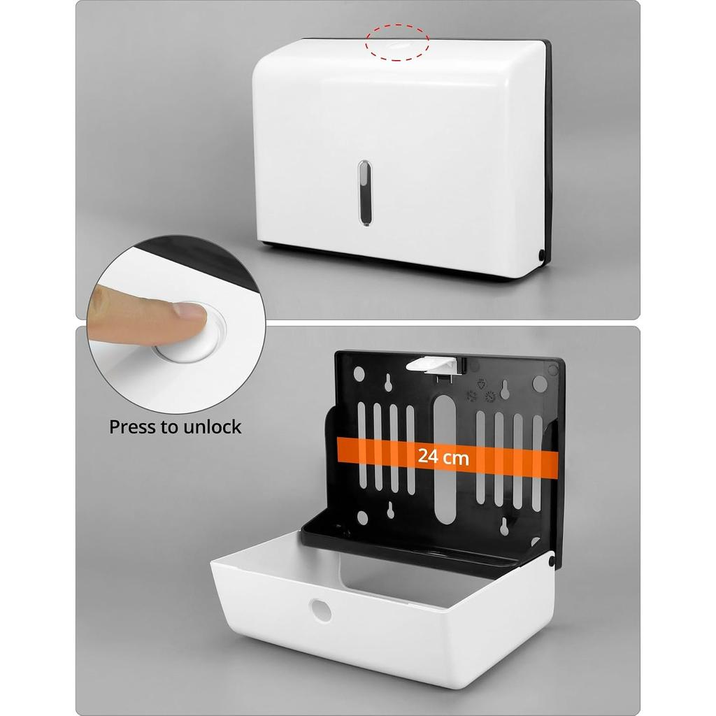 Multifold Hand Towel Dispenser, Hold 200 Paper Towels - Compatible with Z Fold Paper Towel Folded to 24x8 cm
