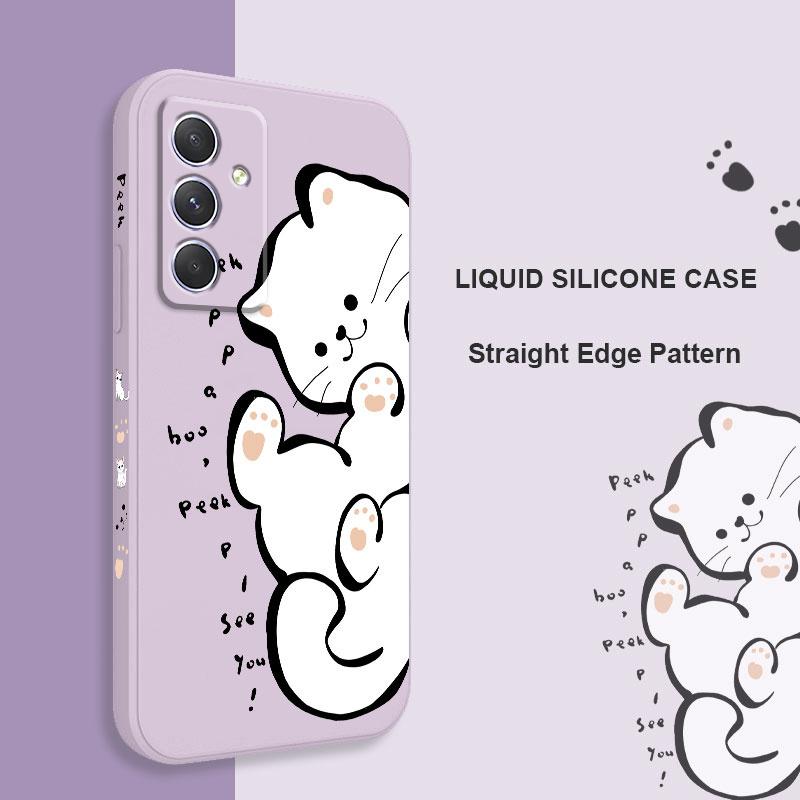 English White Cat Phone Case For Samsung Galaxy A37 A57 Liquid Silicone Cover