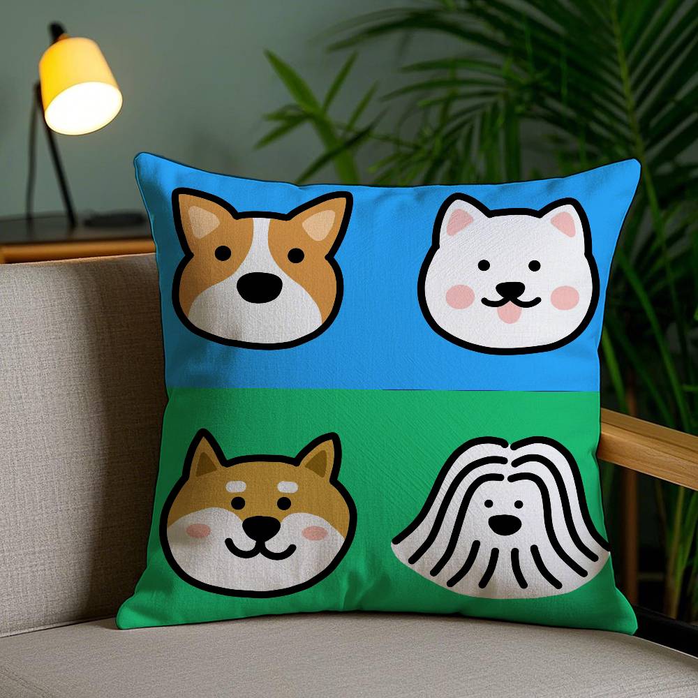 Four-Point Cute Cartoon Dog Pictures Pillow Case Anti-dustmite Pillowcase Invisible Zipper Silky Short Plush Sofa Cushion Cover