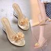 fashion Summer Transparent Slippers Women Sandals Shoes Peep Toe Clear Crystal Wedges High Heels Female Slides Flower Sandals for Womens