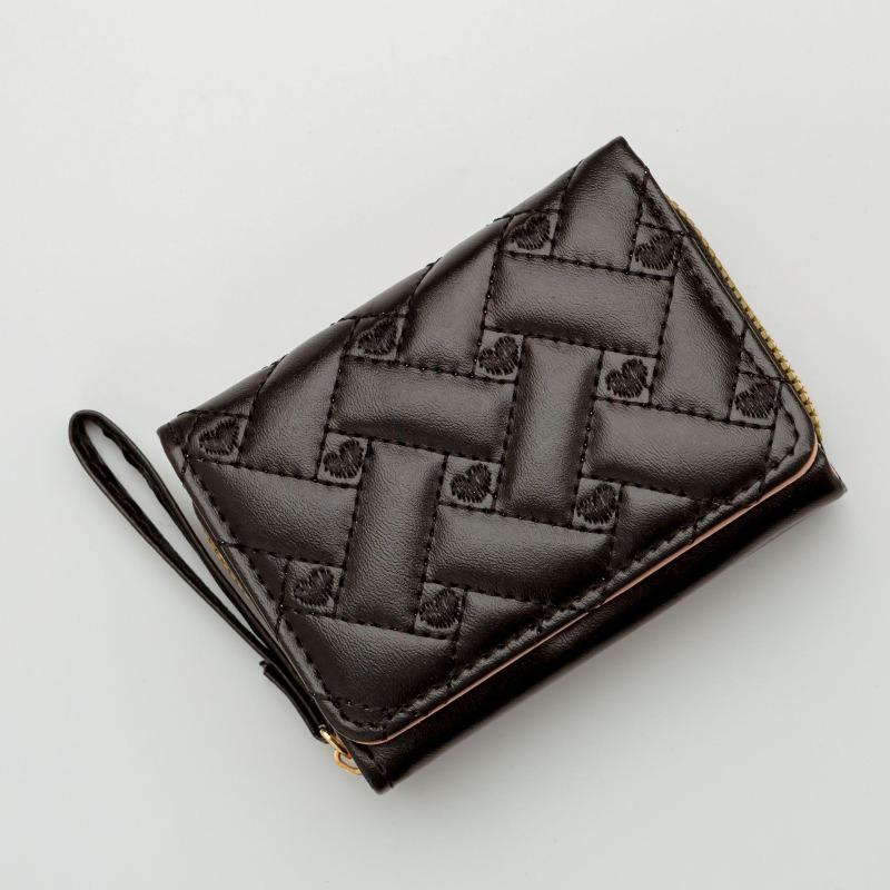 New love embroidered change bag women's short three-fold bag solid color simple multi-card small wallet