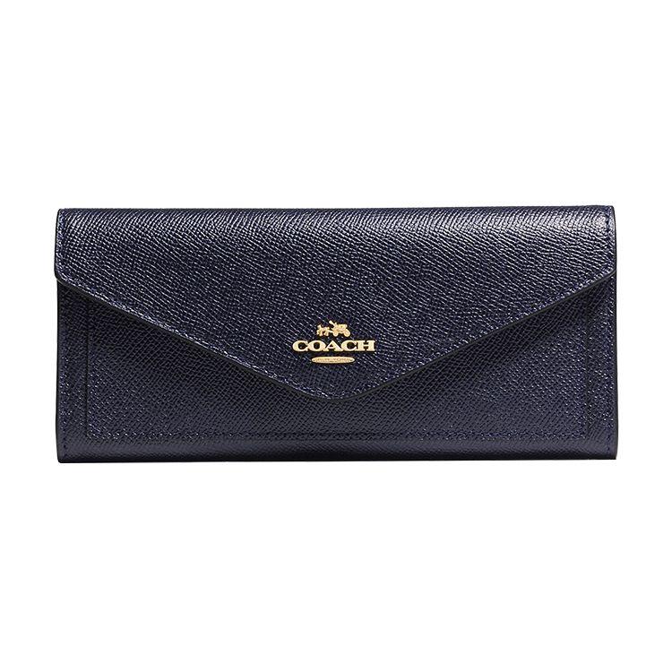 Portefeuille Souple Coach 20 Portefeuille à Rabat en Cuir Petits Portefeuilles Femmes Bleu Profond 57715-LINAV Basic Set (Bag+Dust Bag)