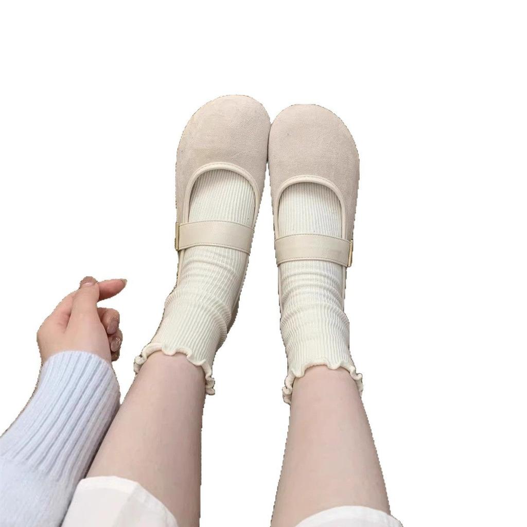 Suede Red Light Mouth Single Shoes Female Spring and Autumn New Retro Gentle Fairy Style Casual Soft Flat Mary Jane Shoes