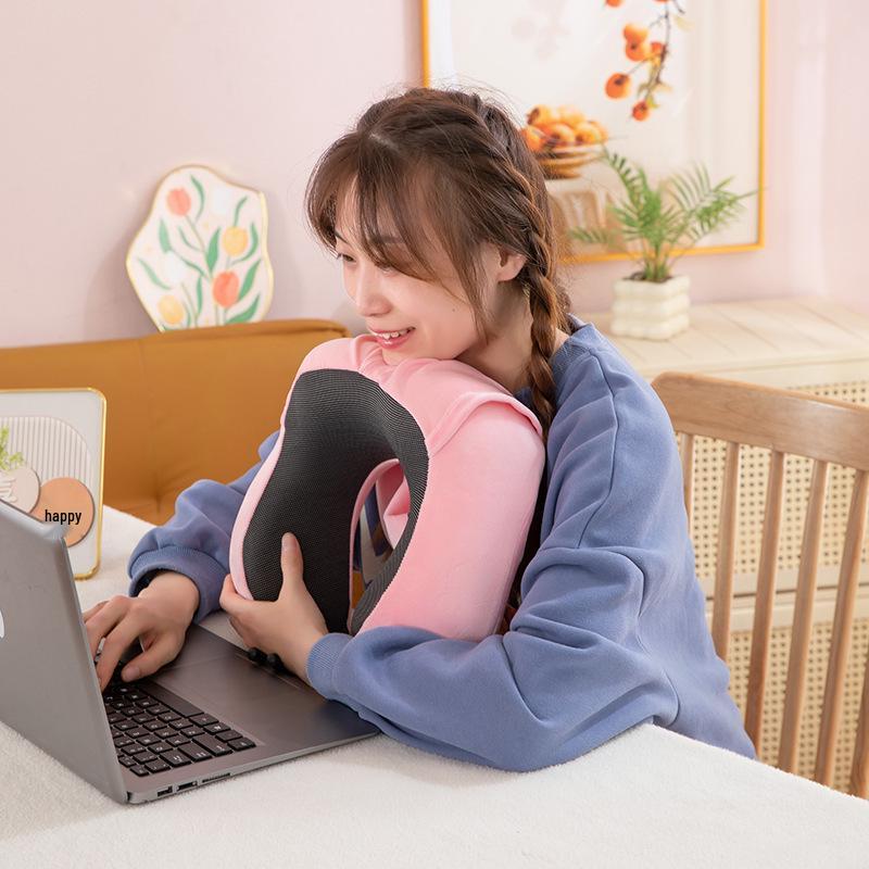 Memory Foam U-Shaped Neck Pillow with Hood - Portable Travel Pillow for Airplane and Outdoor Use
