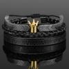 European and American retro crown woven bracelet, Roman letter stainless steel mesh open bracelet set three pieces men