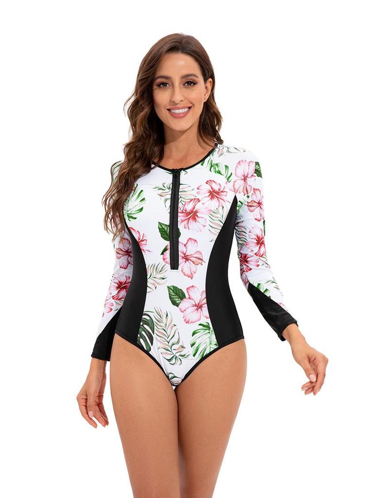 Women's Long Sleeve Sexy Sport Surfing Swimsuit with European & American Print