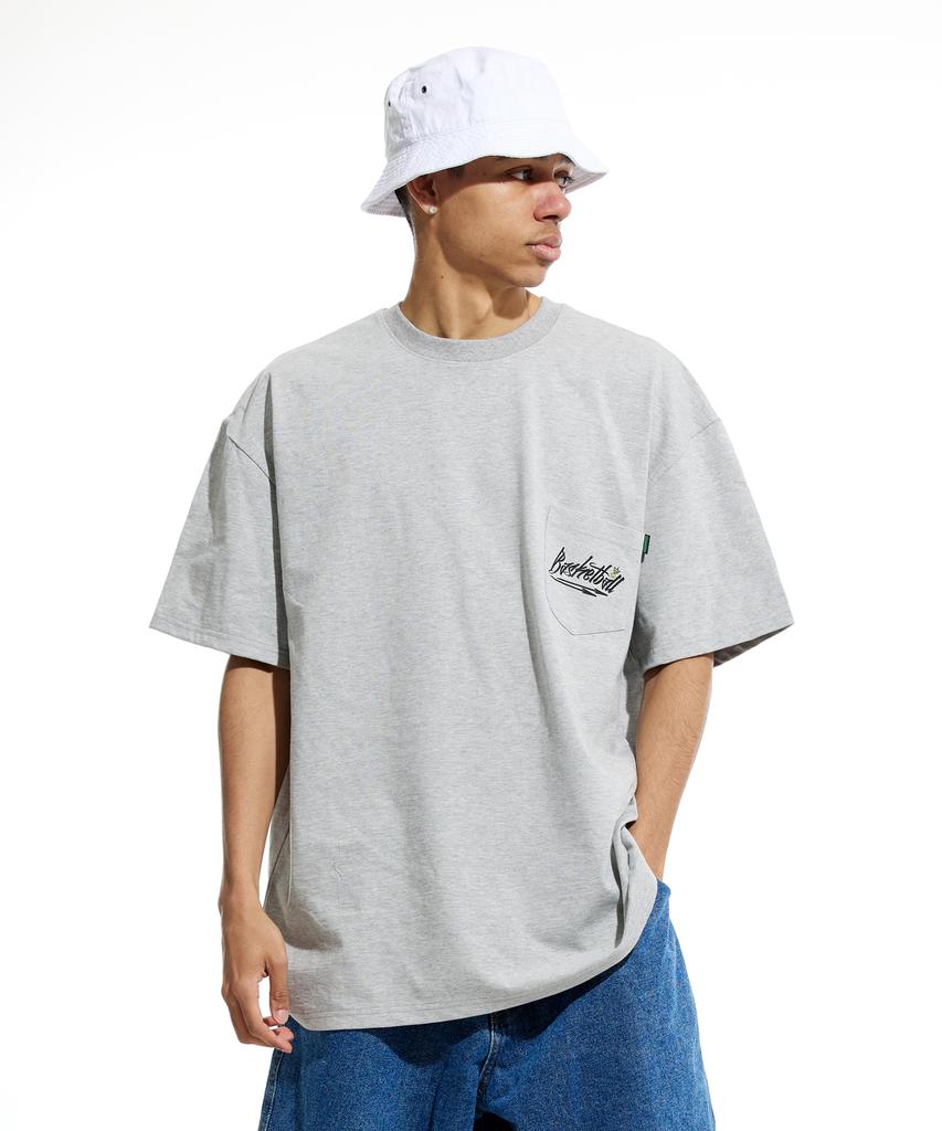 CREAM SODA LAB Basketball Oversized Heavyweight Pocket Short Sleeve Tee Gray Black