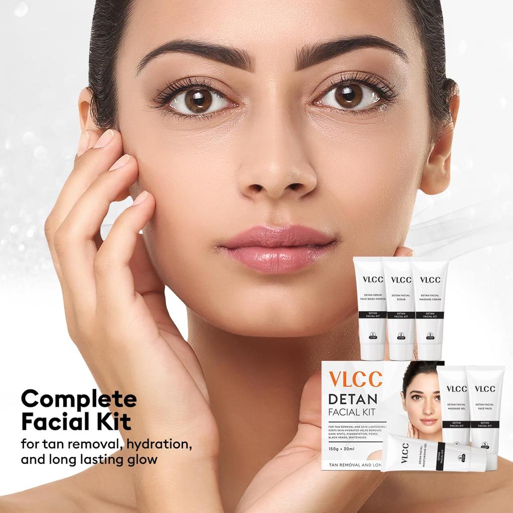 VLCC De Tan Facial Kit 180 ml Pack Of 1 At Home Facial For Tan Removal Brightening Hydrating Clearer Looking Skin