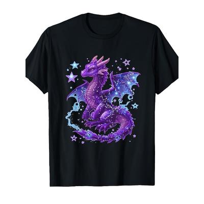 Tailles européennes T-shirt décontracté à manches courtes pour homme Dragon Violet Mystique | T-shirt Graphique Drôle, Coupe Confortable, Col Rond, Style Vintage