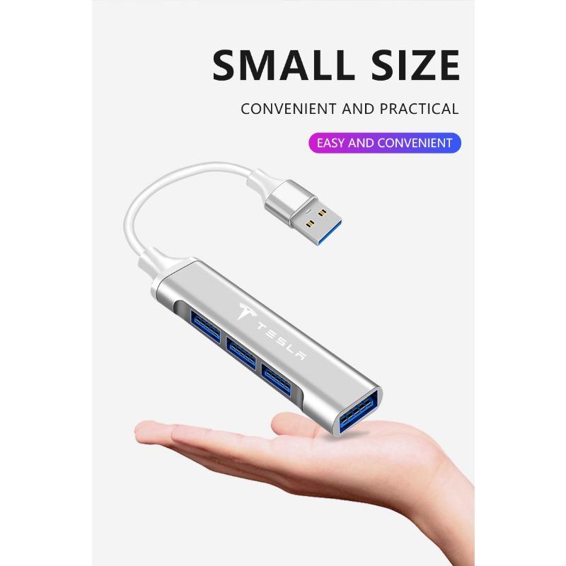 1Pc Type-C Turn USB Adapter Multi Port Distributor Hub Car Goods For Tesla Model S Model X Model Y Model 3 Roadster SpaceX Accessory