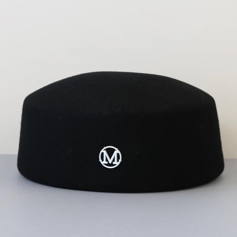 Winter New French Vintage Round Top 100% Wool Fedoras Hat Wedding Church Party Pillbox Caps Warm Women Hard Top Felt Berets Hat