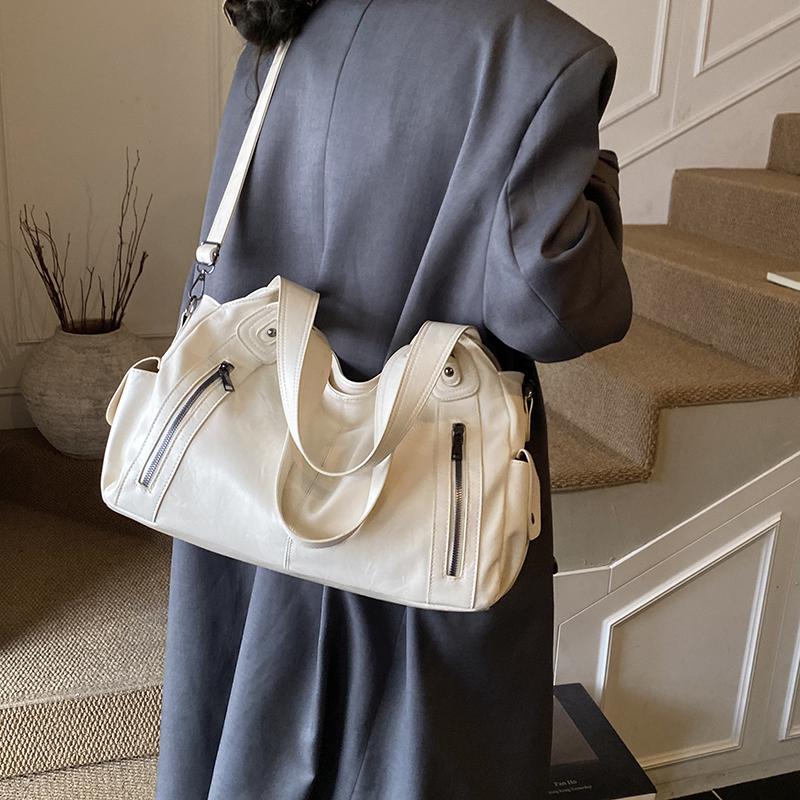 PU Tote Bag Women's Large Capacity Shoulder Handbag with Zip Pockets Casual Fashion Everyday Carry Bag