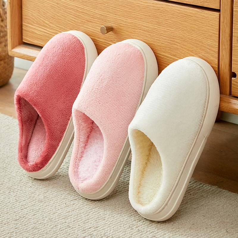 

Winter Thicken Warm Plush Home Slippers Women Thick Sole Solid Color Indoor Couple Cotton Shoes Soft Comfy Fuzzy Slippers Woman