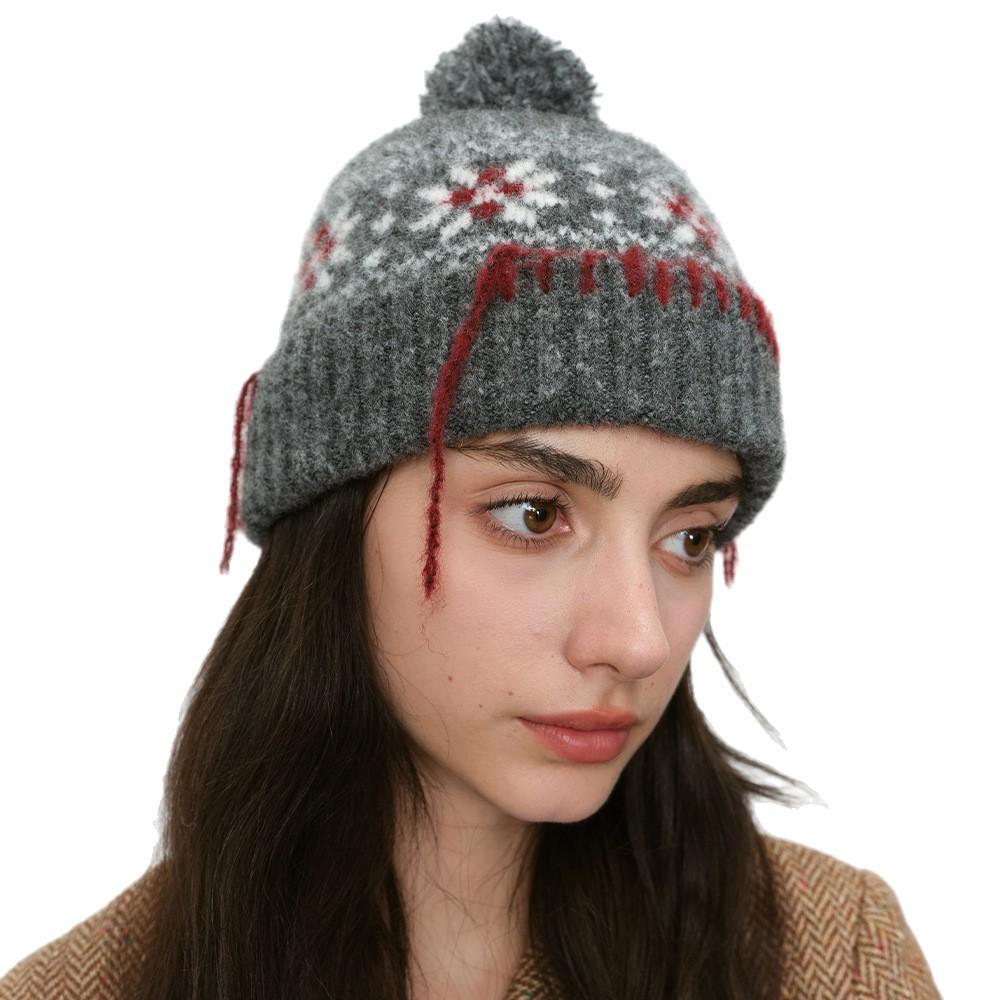 Dimanaf 2025 Winter Autumn Women Fashion Hat Floral Thick Knitted Hat New Lady Warm Thick Grey