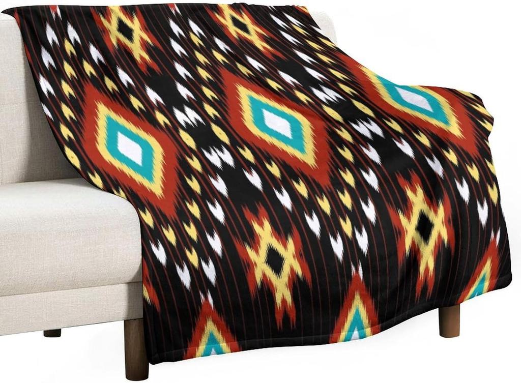 Black White Abstract Geometric Vintage Textured Boho Pattern Print Super Soft Flannel Throw Blanket for Bed Sofa
