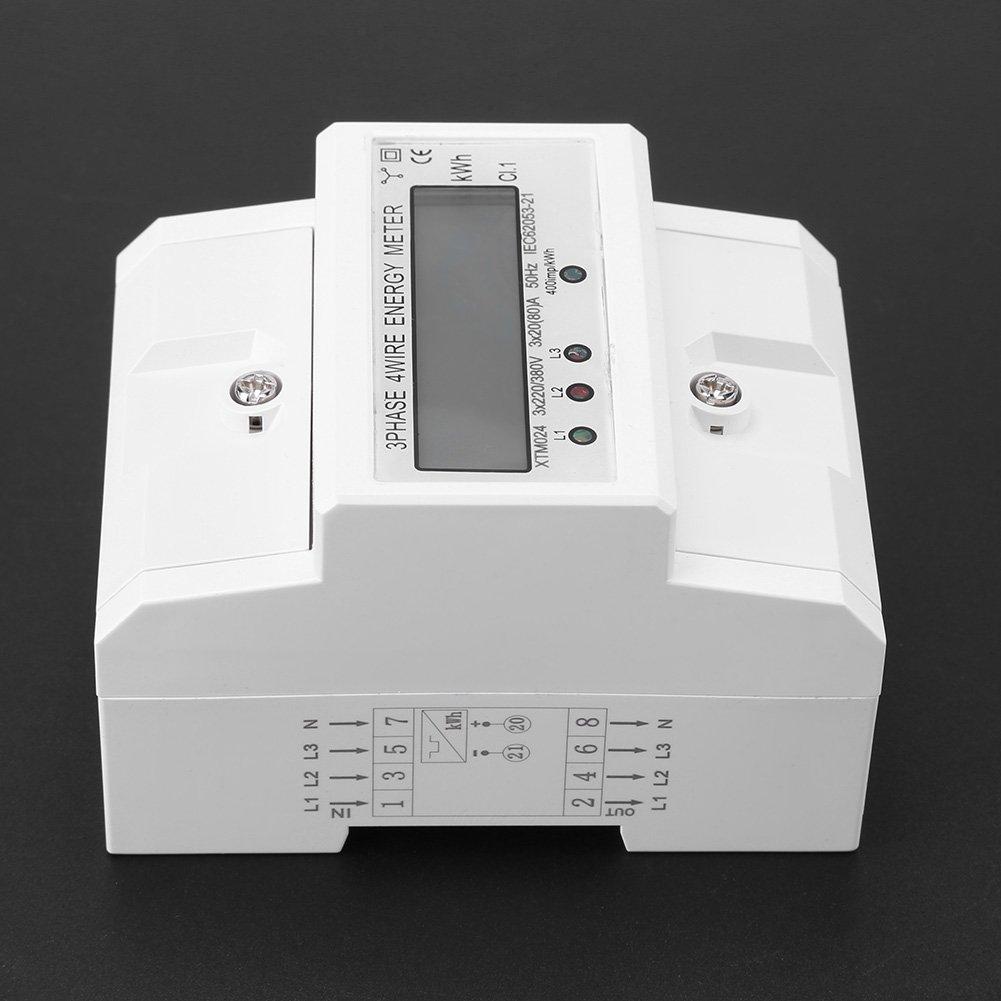 Walfront Třífázový čtyřvodičový digitální elektroměr KWh, 50Hz 3 x 20(80A), LCD displej, elektroměr na DIN lištu