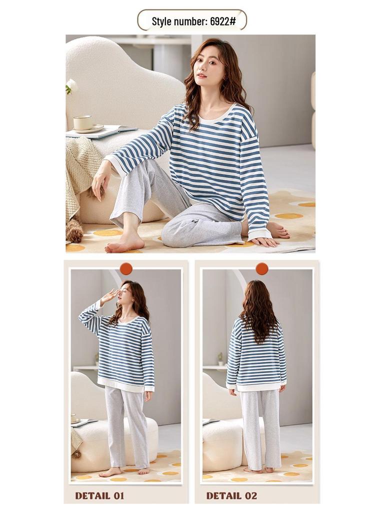 Damen Langarm Baumwoll-Pyjama-Set für Herbst/Winter