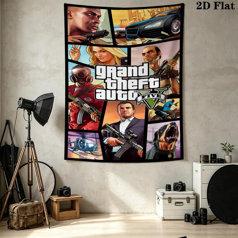 Grand Theft Auto Wall Tapestry Aesthetic Wall Hanging Printed Fabric Blanket Decorative Tapestries For Bedroom Living Room Home Decor