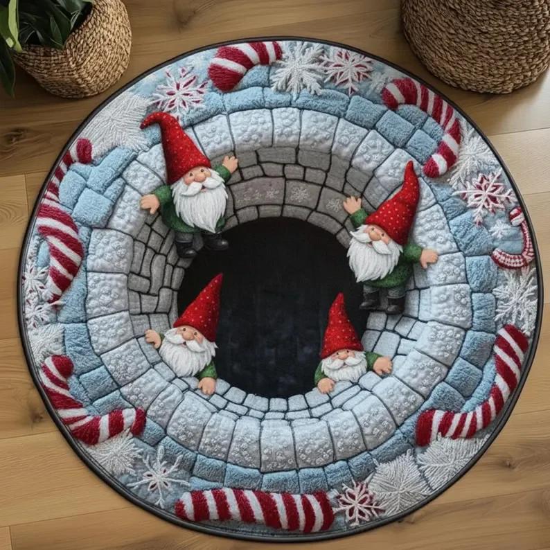 Funny 3D Effect Gnome Rug Non-slip Round Carpet for Christmas Decoration Living Room Bedroom Floor Mat