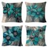 Blue Ink-wash Floral Linen Pillowcase for Living Room Sofa Decoration, Pillow Cover with Label