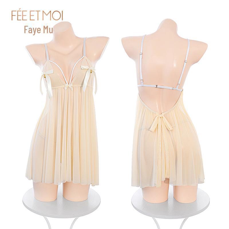 Feimu Midnight See-Through Nightdress with Chest and Hip-Baring Straps - Sexy Lingerie Temptation 20/Bag