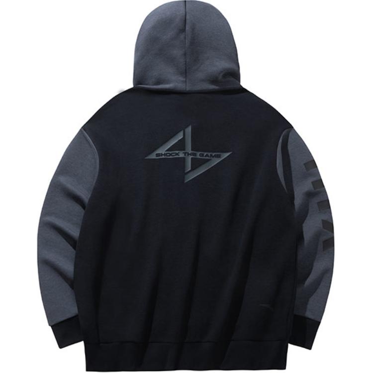 Anta Basketball Series Letter Loose Fit Hooded Long Sleeve Baseball Jacket Unisex Jackets Black 152431728-2