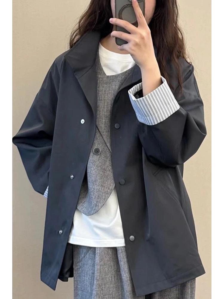 Women's Mid-Length Commuter Trench Coat - Stylish Korean Casual for Spring & Autumn