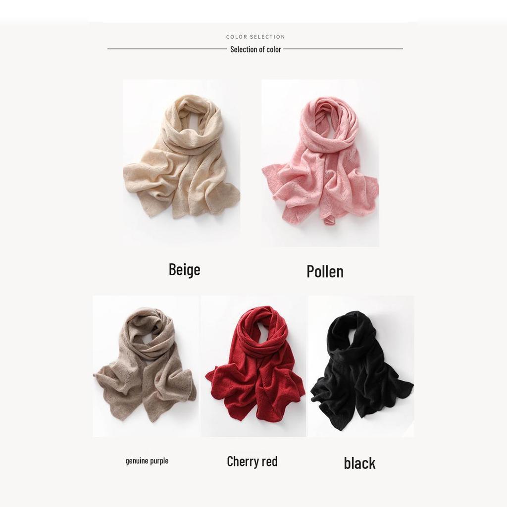 Damen Weicher Reiner Kaschmir Koreanischer Stil Ausgestanzter Rosa Schal für Herbst und Winter