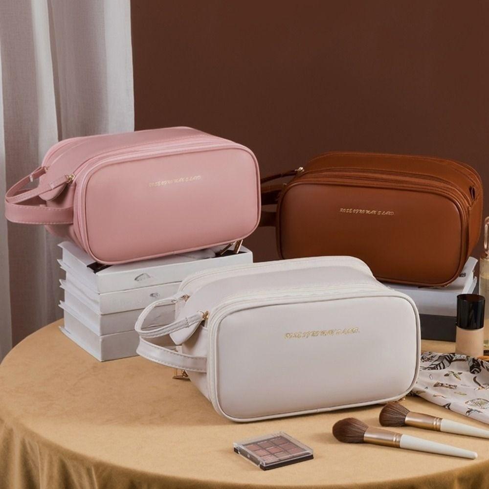 Double Zipper Makeup Pouch Bag Multifunction Travel Wash Bag PU Leather Cosmetic Bag  Female/Girls