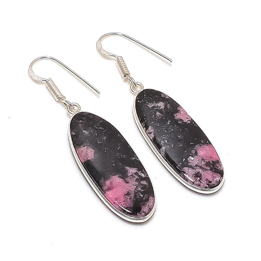 Natural Rhodonite Gemstone 925 Sterling Silver Jewelry Earring 2.01  AE-11971