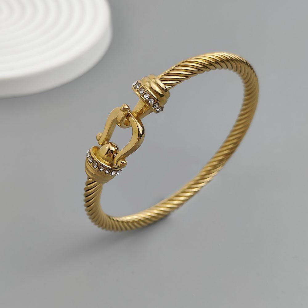 Stainless Steel Letter X Inlaid Zirconium Twist Rope Steel Wire Rope Opening Bracelet Women's Cable Bracelet Party Daily Jewelry